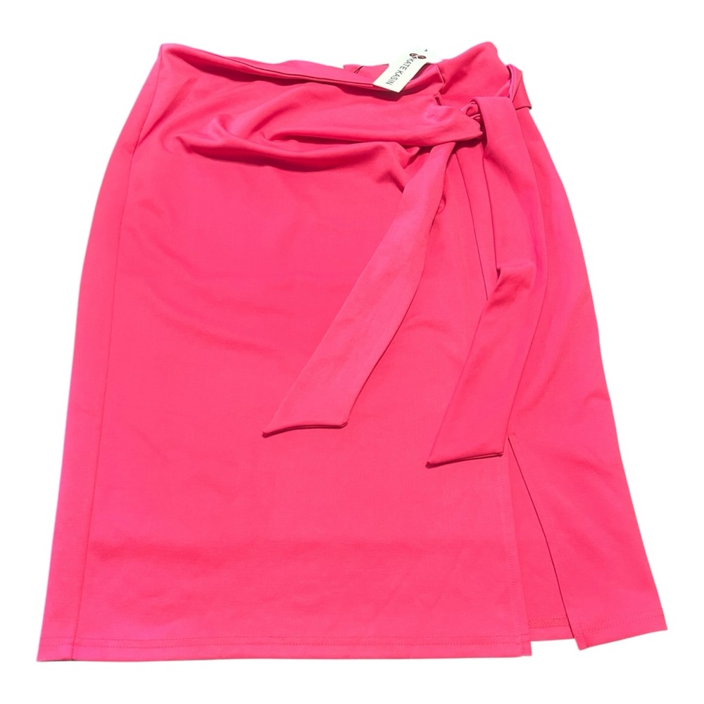 Kate Kasin Women's Hot Pink Tie Waist Midi Skirt‎ with Slit - New